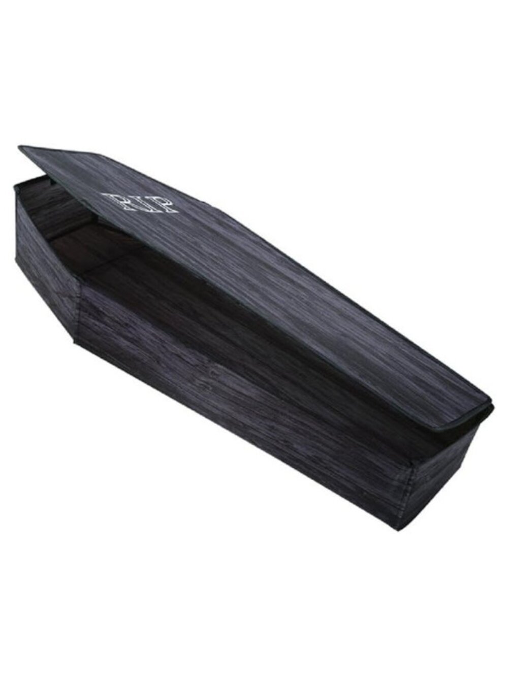 60" Wood-Print Coffin Prop with Lid - Black